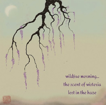 Untitled haiga [wildfire morning]: Haiku and visual art by Mark Meyer