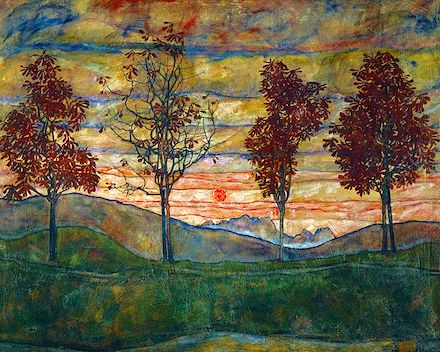 Four Trees: 1917 painting by Egon Schiele