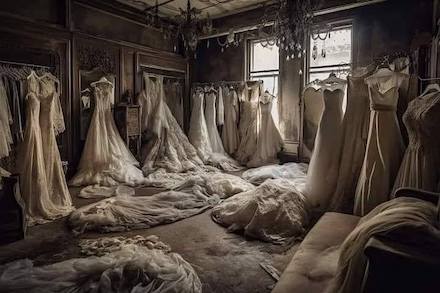 Abandoned wedding dress shop by unknown photographer