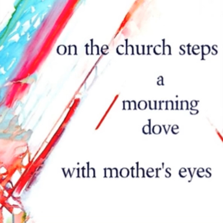 (on the church steps) haiga: Poem by Roberta Beary; Painting by Kevin Beary